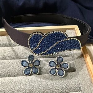 Elegant Blue Crystal Headband and Earrings Set